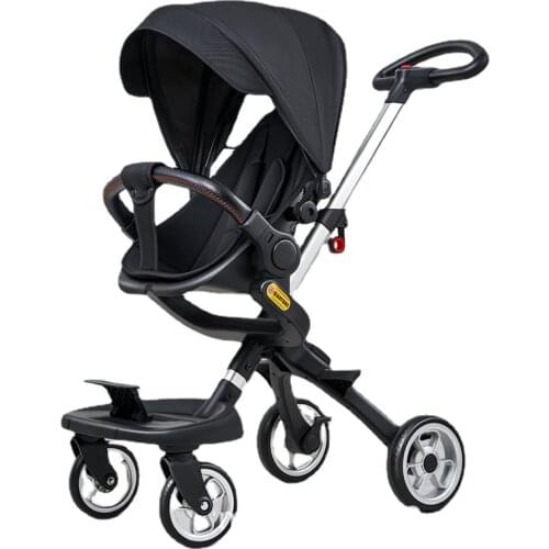 Baby Four Wheels Stroller Travel Reversible Toddler Trolley Can Sit and Lie Folding High View Stroller Newborn Baby Bassinet