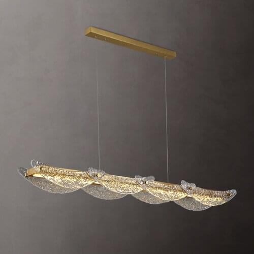 Light luxury post-modern Nordic restaurant bar chandelier personality creative all copper water pattern glass lamps