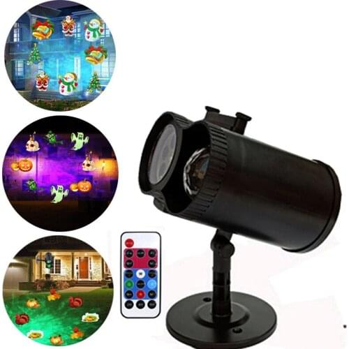 LED Christmas Projector Light With 12 Switchable Slides Snowflake Holiday Lawn Light Halloween Outdoor Garden Projection Light