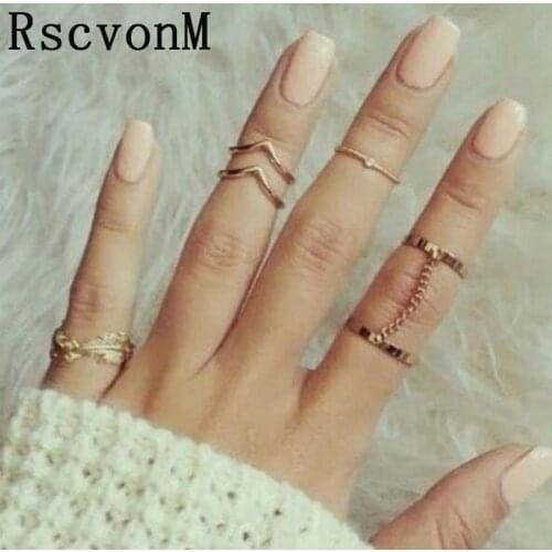 RscvonM 6 Pcs Punk style Midi ring sets Gold Color Knuckle Ring for women Finger ring Fashion accessories jewelry