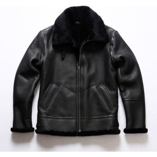 XB3 Super Offer! Read Description! Asian Size Quality Warm Thick Heavy Genuine Sheep Leather Mens Winter Shearling Fur B3 Jacket