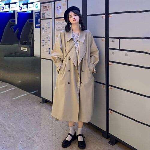 Spring Autumn Khaki Trench Coats Womens 2021 New Casual Loose Windbreakers Female Long Double breasted Coats Overcoat Women Coat