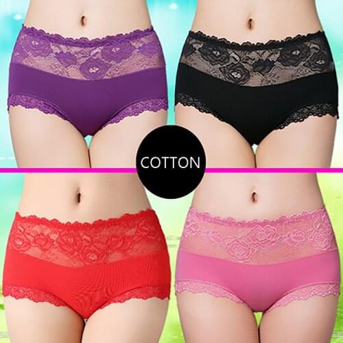 Middle High Waist Tighten Belly Lift Buttocks Ladies Underwear Breathe Freely Cotton Crotch Fat MM Large Briefs Bud Silk Summer
