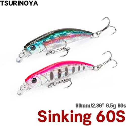 TSURINOYA INTRUDER 60S 60mm 6.5g Sinking Minnow Fishing Lure Artificial Bait Pesca Trout Pike Bass Jerkbait Wobbler Minnow Bait