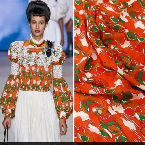 Spring/Summer Europe show new brand show digital printing orange flower fashion shirt fabric factory store spot