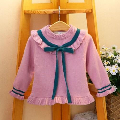 Baby Girls Knitted Sweaters Cute Ruffles Bow Princess Sweater Fashion Girl Kids Jackets Tops Children Clothes Outfits