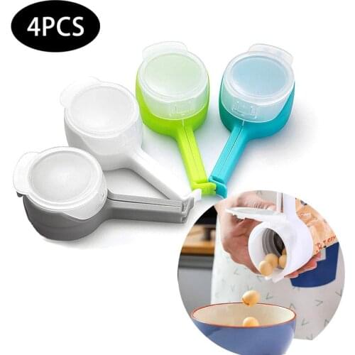 4 Pieces Bag Clips for Food Storage Sealing Clips with Pour Spouts Kitchen Plastic Cap Sealer Clip Storage and Organization Tool