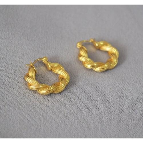 Women twist cross grain gold plated earrings hoops high quality jewelry for girl