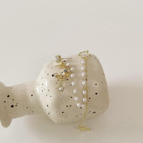 TIMEONLY Luxury Moon Cross Imitation Pearl Tassel Dangle Earrings for Women Ladies Chain Earring Wedding Jewellery French Gifts