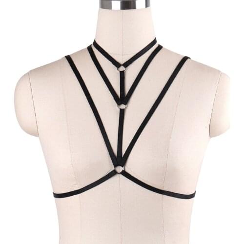 Women Cage Bra Sexy Lingerie Body Harness Harajuku Bondage Body Cage Bra Elastic Straps Crop Tops Fetish Goth Rave Wear