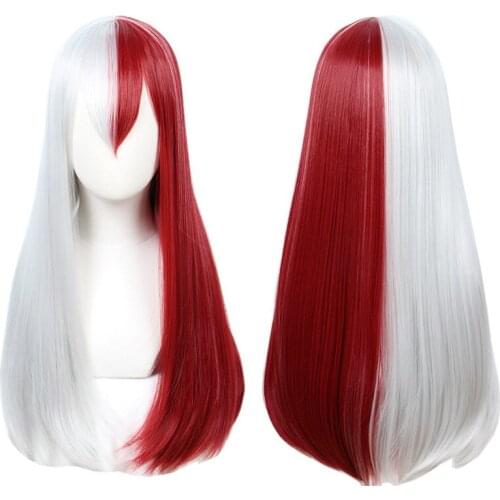 Halloween Hot Sale Anime Play Wig My Hero Academia Cosply Wig Long Straight Hair Red and White Unisex High Temperature Silk