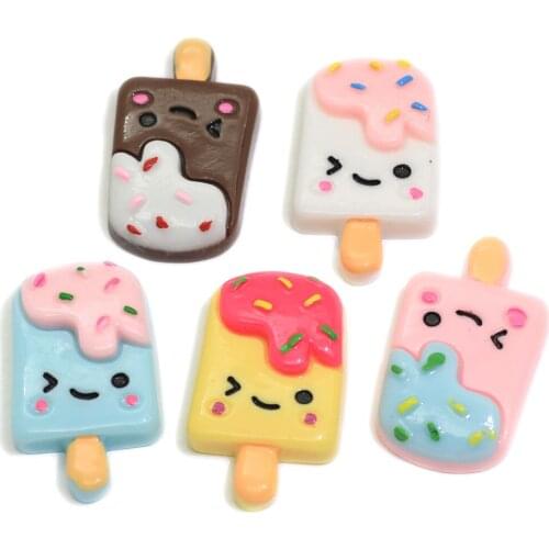 100/50pcs 18*30mm DIY Resin Ice Cream Ice Lolly Popsicle Kawaii Flatback Cabochon For DIY Craft Decoration Jewelry Making