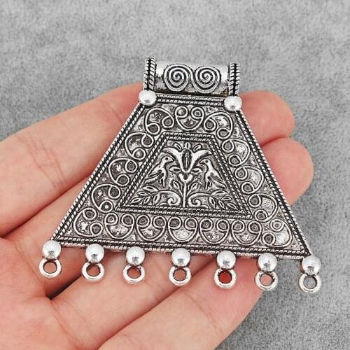 4PCS Vintage Large Tone Trapezoid Geometry Charms Carved Flower Spiral Vortex Pendants Connector for Necklace Finding
