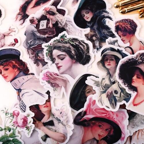 52 PCS Retro girl Paper Stickers Crafts And Scrapbooking stickers kids toys book Decorative sticker DIY Stationery