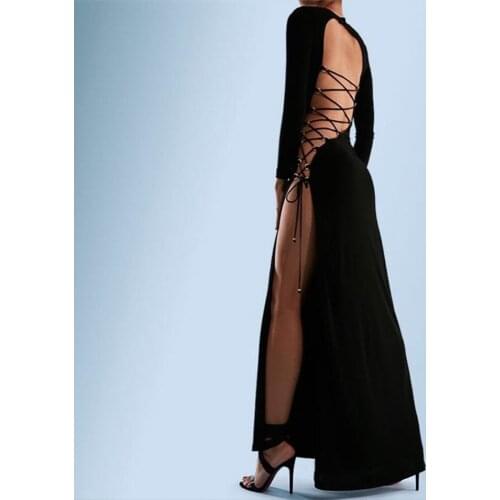 Adyce New Winter Long Sleeve O Neck Maxi Club Dress For Women Sexy Hollow Out Backless Fashion Celebrity Runway Party Dress 2021