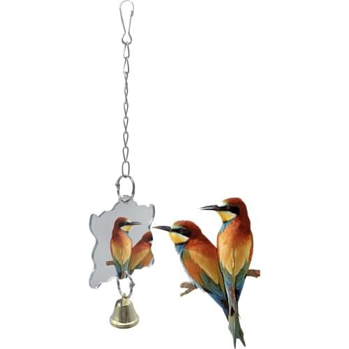 Arcylic Mirror Toys with Bell Parrot Cage Toys Hanging Bird Chew Toys for Parakeet Parrot Pet Supplies Accessories