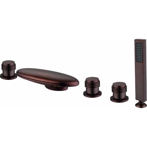 Free ship Deck Mounted ORB Widespread Bath Tub Filler 5 Holes Waterfall Shower Faucet Tap Brass