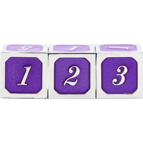 Haxtec Metal D6 Dice 3 Pack Silver Royal Purple Metal Die DND Dice RPG