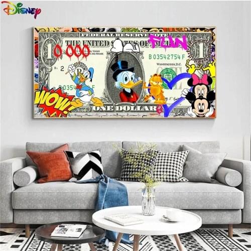 Minnie Mickey Cartoon Art Canvas Poster And Prints Creative Money 10000 Dollars Picture Wall Art Decor Painting For Living Room