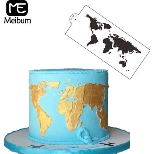 Kitchen PET Plastic Template Mold Pastry DIY Painting Tools World Map Stencils For Cake Decoration Dessert Border Drawing Moulds