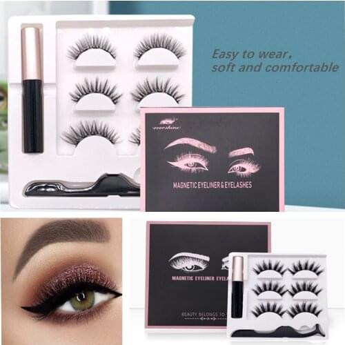 Magnetic Eyelashes 3D Mink Eyelashes Magnetic Eyeliner Magnetic Lashes Short False Lashes Lasting Handmade Eyelash Makeup Tool