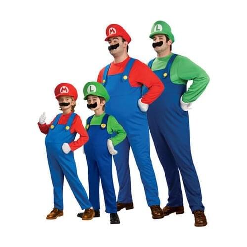 Super Mario Luigi Brothers Fancy Dress Plumber Game Costume Mens Boys Outfit cosplay clothes free shipping