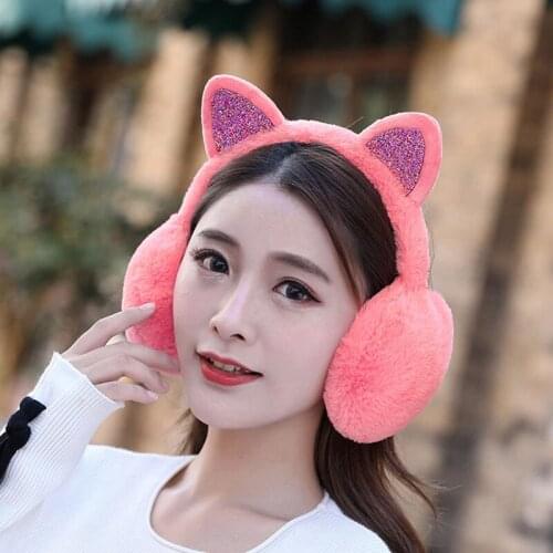 Women Girl Fashion Lovely Cat Earmuffs Shiny Warmers Fur Earmuff Fluffy Soft Earlap Ear Cover Glitter Sequins 6 Colors