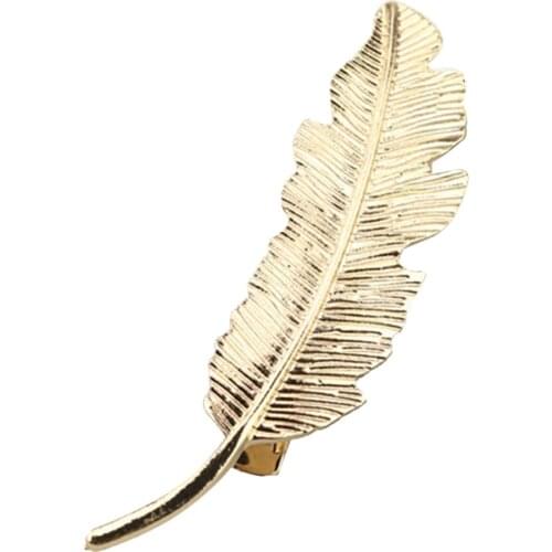 Antique Bronze Leaf Pin Metal Feather Shape Hair Clip Barrette 8cm Long