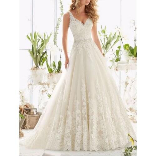 Foreign Trade New A-Shaped Tulle See-Through Lace Sleeveless Embroidery Bridal Wedding Wedding Dress Can Be Customized Cерьги