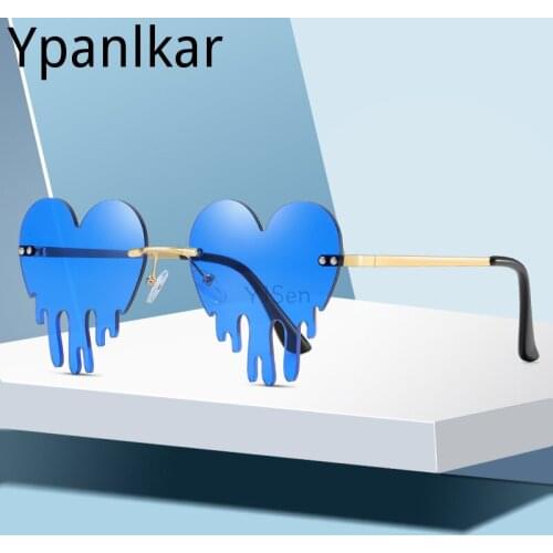 Fashion Heart Rimless Sunglasses Women Tears Shape Steampunk Sunglasses Unique Vintage Eyewear UV400