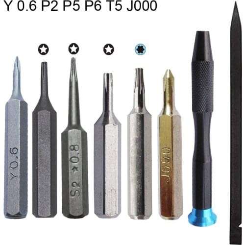 8 in 1 Pentalobe Screwdriver Set Y 0.6 P2 P5 P6 5-Point 5-Star 0.8,1.2 and 1.5 mm J000 for Apple iPhone MacBook Pro, Air Retina