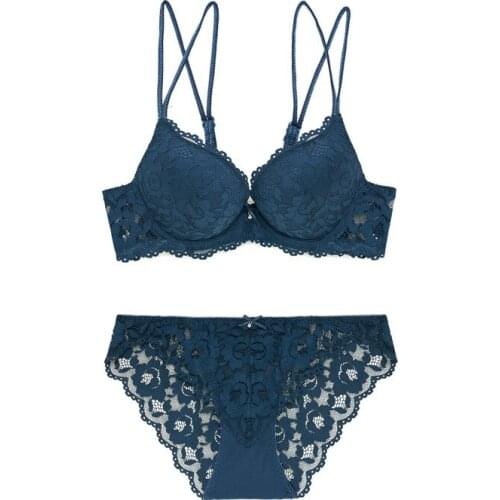 New French Lace Sexy Ladies Underwear Gathering Comfortable Push-up Bra Set Thicken Small Breasts To Big Brasnderwear