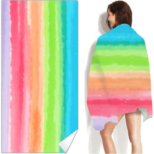 Rainbow stripes Floral Beach Towel Sand Free Quick Dry Large Beach Towels Swimming Fitness Yoga Bath Towels for Woman