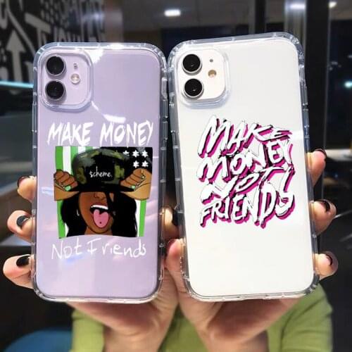 MAKE MONEY Not Friends Clear Phone Case For iPhone 11 Pro MAX 12 7 XS MAX X SE20 XR 8 6Plus Black Girl Soft Cover Shockproof Bag