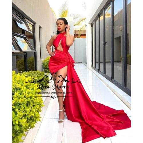 Sexy Red Keyhole Neck Cheap Evening Dresses 2021 Plus Size Crystals Peplum Arabic Design Formal Dresses Evening Wear Party Gowns