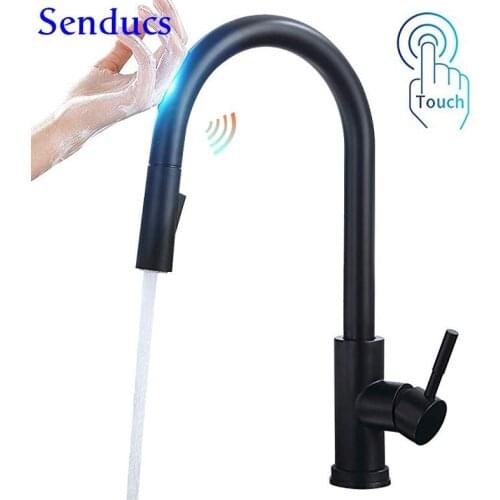 Touch Kitchen Tap Senducs Pull Down Kitchen Faucet 304 Stainless Steel Black Kitchen Faucets Intelligent Touch Gold Kitchen Tap