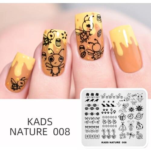 KADS Nature 008 Nail Stamping Plates Nature Design Bee Snail Cat Bowknot Nail Art Stamp Template Image Plate DIY Manicure Tool