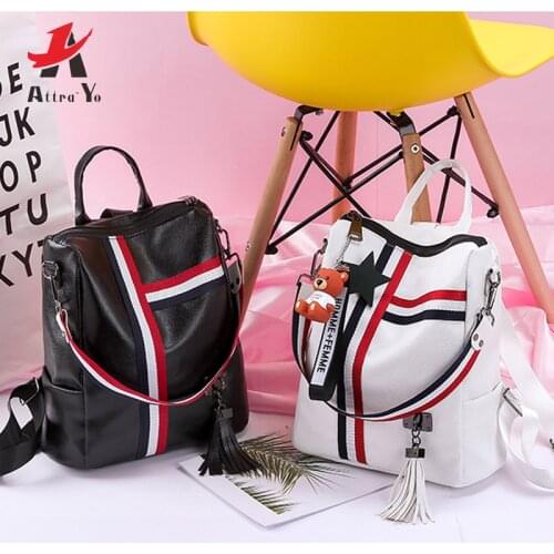 Attra-Yo Bags for Women 2020 New Retro Fashion Women Backpack PU Leather High Quality School Bag Tassel Bear Pentagram Pendant