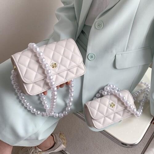 Beibao pearl chain bag womens 2021 summer new fashion net red messenger bag Lingge small square bag