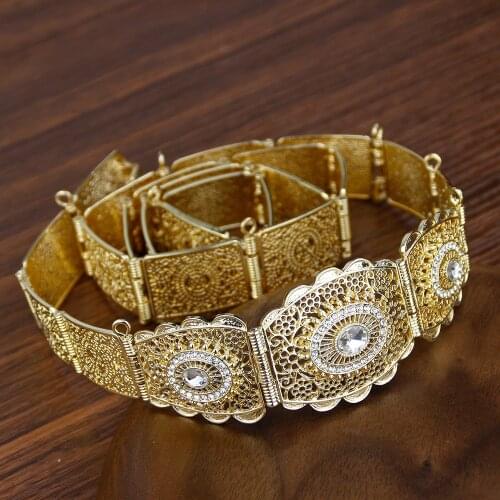 Sunspicems Elegant Morocco Belt Caftan Bijoux For Women Gold Silver Color Round Crystal Buckle Arab Wedding Jewelry Bridal Gift