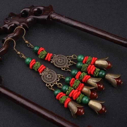 Vintage hanBig star handmade Chinese wind traditional stone vinatge dangle earrings ,New Original Ethnic jewelry earrings