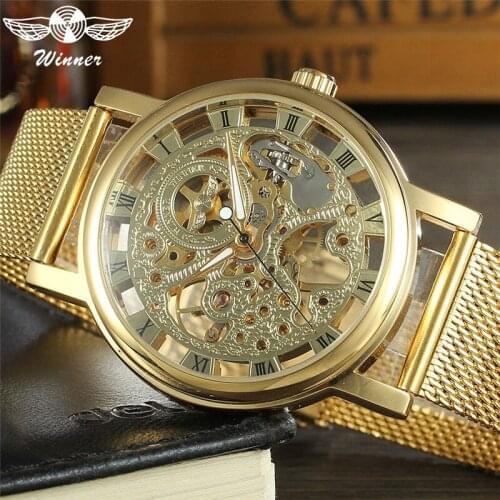 WINNER Men Wristwatch Military Sport Male Clock Top Brand Luxury Stainless Steel Waterproof Hand Wind Mechanica Man Watch 006