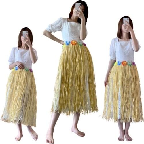 Straw Grass Dress SKirts New Seaside Lafite Performance Papyrus Simulation Party Hawaii Stage Adults