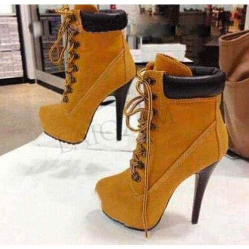 LAIGZEM Women Platform Booties Stiletto Heel Lace Up Ankle Boots Chaussure Shoes Woman Botas Mujer Ladies Large Size 39 46 50 52