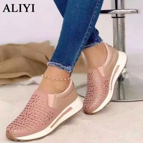 Autumn Hollow Out Shoes Women 2021 New Pointed Toe Ladies Slip On Casual Loafers Home Outdoor Female 35-43 Big Size Sneakers