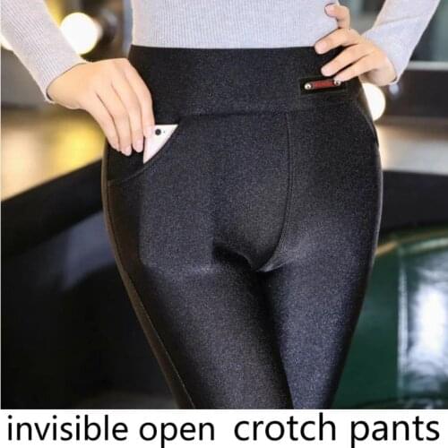 Spring and summer invisible zipper open crotch ice silk Leggings show womens interest for outdoor convenienceopen pants