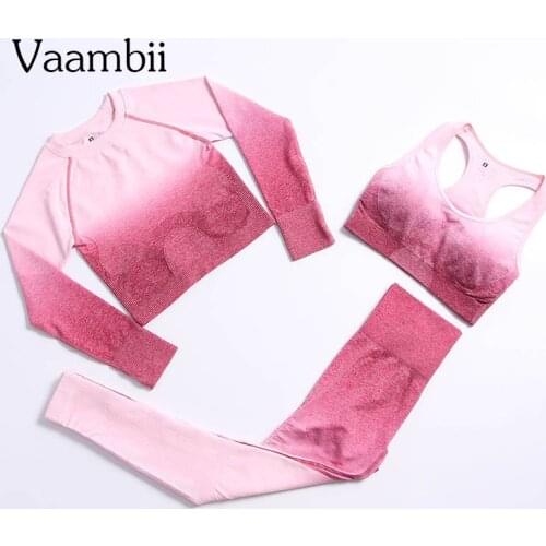 Women Ombre Outfit Woman Seamless Outfits Womens 3 Piece Tracksuit Clothing 2021 Yoga Pants Crop Top Sports Bra Sport Set