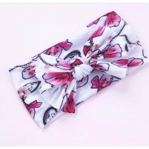 1pcs Newborn Baby Girls Summer Fruit Prints Bows Nylon Headbands,Soft Stretchy Flowers Prints Wide Knot Turban Headwraps Hair