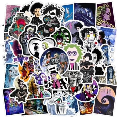 50pcs Tim Burton Movie Series Edward Waterproof Stationery Sticker Skateboard Suitcase Luggage Sticker Classic Toy Sticker