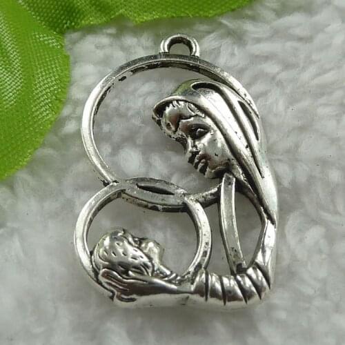 100 pieces antique silver mother child charms 34x21mm #1415